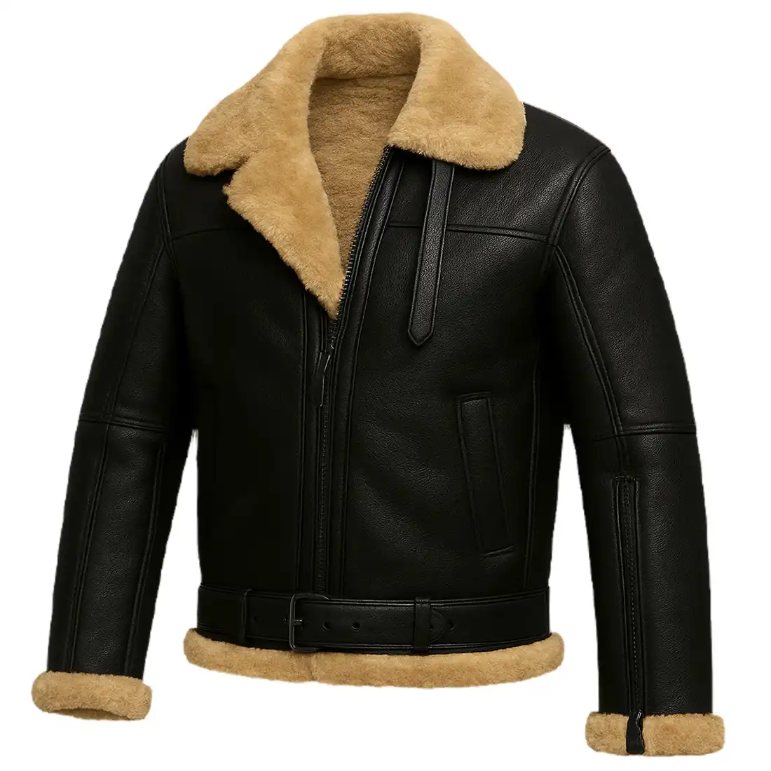 Men's Shearling Leather Aviator RAF Bomber Jacket - Black Men's Shearling Leather Aviator RAF Bomber Jacket