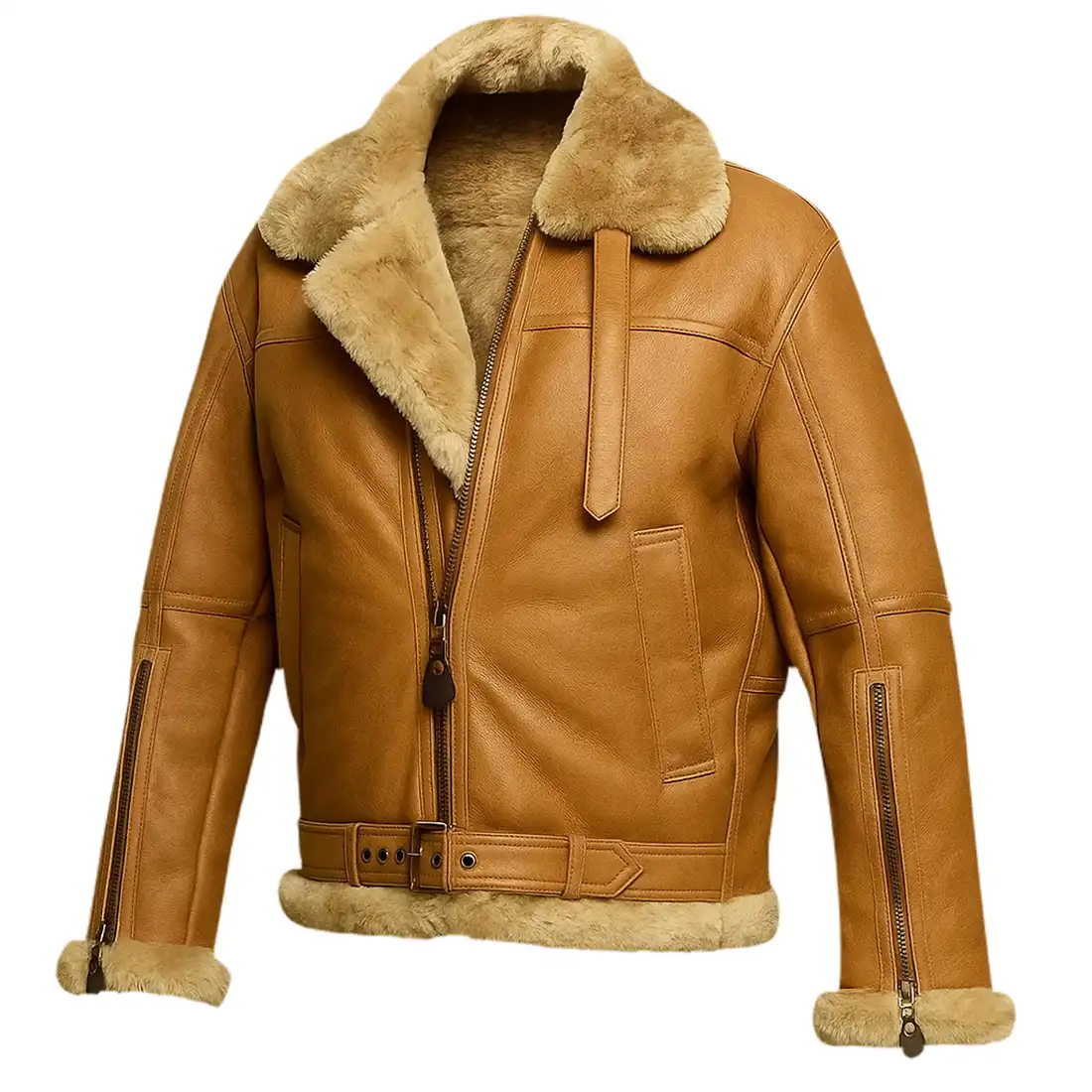 Men's Shearling Leather Aviator RAF Bomber Jacket - Tan Men's Shearling Leather Aviator RAF Bomber Jacket