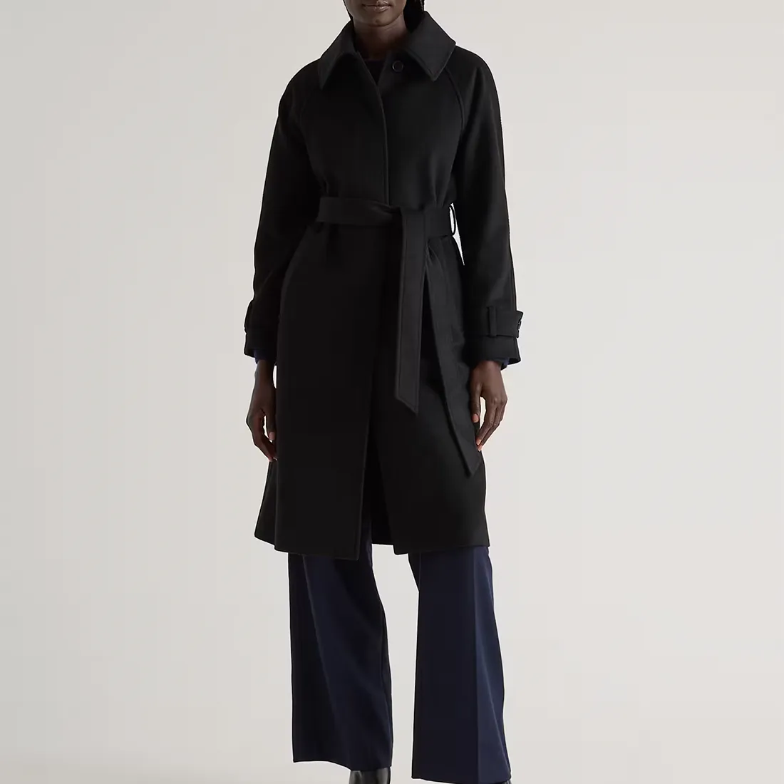 Women's Wool Belted Coat-7 Women's Black Belted Coat