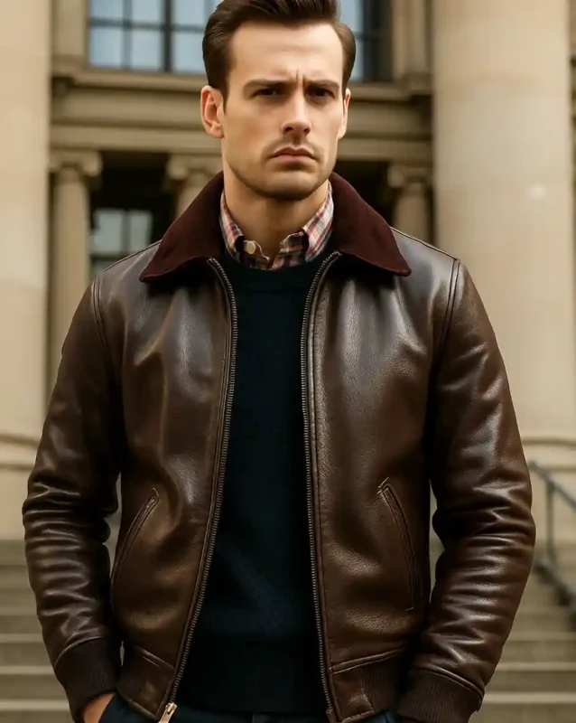 Brown Leather Aviator Jacket
