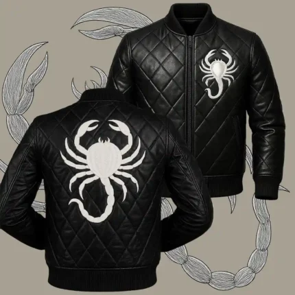 Halloween Scorpion Genuine Leather Bomber Jacket