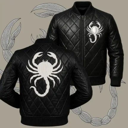 Halloween Scorpion Genuine Leather Bomber Jacket