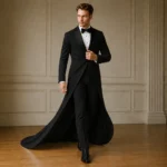 Black Groom Tuxedo With Train, Mens Wedding Suit, Long Tailcoat Tuxedo, Luxury Formal Outfit