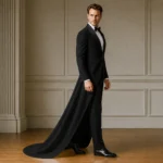 Black Tailcoat Tuxedo for Men, Groom Wedding Suit With Train, Luxury Prom Formal Outfit