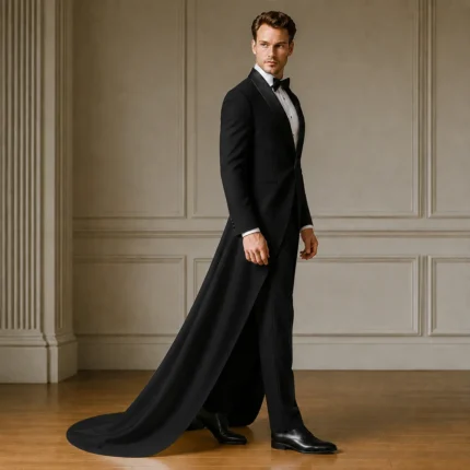 Black Tailcoat Tuxedo for Men, Groom Wedding Suit With Train, Luxury Prom Formal Outfit