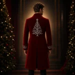 Burgundy Velvet Tailcoat Men, Victorian Christmas Suit, Embroidered Party Coat