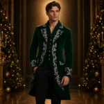 Emerald Green Velvet Groom Coat Men, Christmas Wedding Suit, Victorian Tuxedo Jacket