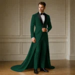 Emerald Groom Suit With Train, Mens Formal Wedding Tuxedo, Modern Tailcoat Outfit