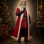 Father Christmas Costume, Mens Red Santa Cape Coat, Luxury Holiday Party Outfit