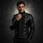 Luxury Black Leather Jacket Men, Military Biker Jacket, Gothic Steampunk Coat