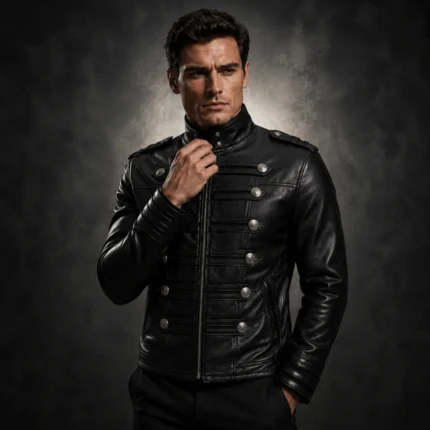 Luxury Black Leather Jacket Men, Military Biker Jacket, Gothic Steampunk Coat