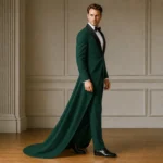 Luxury Emerald Green Wedding Tuxedo, Mens Groom Tailcoat Suit, Black Shawl Lapel Outfit