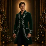 Luxury Green Velvet Coat Men, Victorian Groom Suit, Christmas Party Jacket