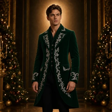 Luxury Green Velvet Coat Men, Victorian Groom Suit, Christmas Party Jacket