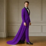 Mens Purple Tuxedo With Long Train, Luxury Wedding Suit, Prom Reception Outfit