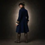 Men Navy Pirate Captain Coat, Wool Historical Costume Jacket, Gold Button Renaissance Outfit