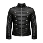 Men's Black Leather Military Jacket