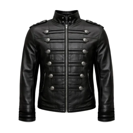 Men's Black Leather Military Jacket