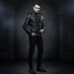 Men's Black Leather Military Jacket