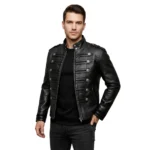 Men's Black Leather Military Jacket