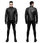 Men's Black Leather Military Jacket