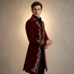 Mens Burgundy Tailcoat, Silver Embroidery Wedding Jacket, Gothic Victorian Groom Coat, Custom Formal WearMens Burgundy Tailcoat, Silver Embroidery Wedding Jacket, Gothic Victorian Groom Coat, Custom Formal Wear