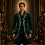 Mens Emerald Velvet Tailcoat, Gothic Christmas Coat, Formal Wedding Jacket