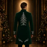 Mens Gothic Green Velvet Coat, Embroidered Victorian Jacket, Holiday Party Suit