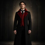 Mens Gothic Vampire Coat, Black Victorian Frock Tailcoat, Halloween Wedding Formal Suit