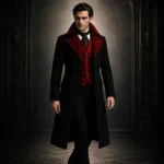 Mens Gothic Vampire Coat, Black Victorian Frock Tailcoat, Halloween Wedding Formal Suit