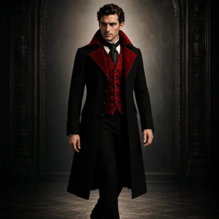 Mens Gothic Vampire Coat, Black Victorian Frock Tailcoat, Halloween Wedding Formal Suit