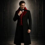 Mens Gothic Vampire Coat, Black Victorian Frock Tailcoat, Halloween Wedding Formal Suit