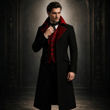 Mens Gothic Vampire Coat, Black Victorian Frock Tailcoat, Halloween Wedding Formal Suit