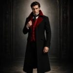 Mens Gothic Vampire Coat, Black Victorian Frock Tailcoat, Halloween Wedding Formal Suit