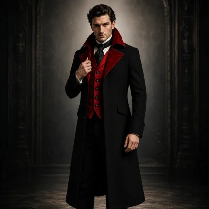 Mens Gothic Vampire Coat, Black Victorian Frock Tailcoat, Halloween Wedding Formal Suit