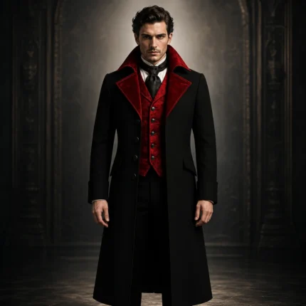 Mens Gothic Vampire Coat, Black Victorian Frock Tailcoat, Halloween Wedding Formal Suit