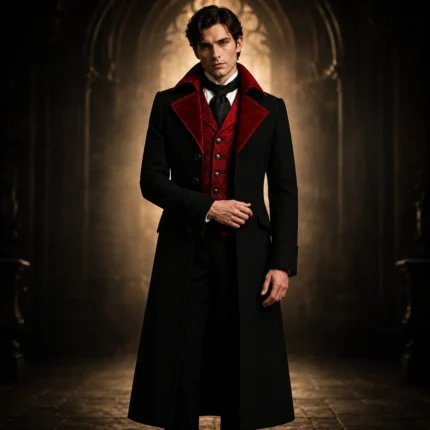 Mens Gothic Vampire Coat, Black Victorian Frock Tailcoat, Halloween Wedding Formal Suit