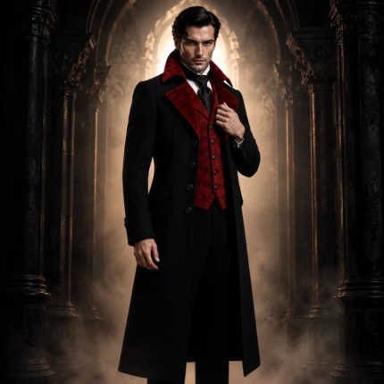 Mens Gothic Vampire Coat, Black Victorian Frock Tailcoat, Halloween Wedding Formal Suit