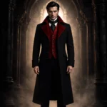 Mens Gothic Vampire Coat, Black Victorian Frock Tailcoat, Halloween Wedding Formal Suit