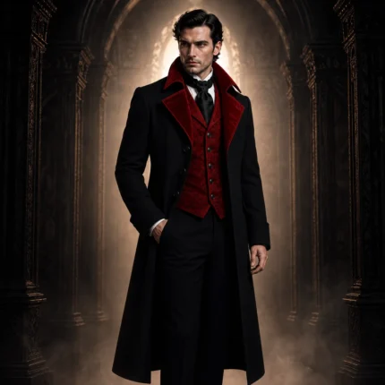 Mens Gothic Vampire Coat, Black Victorian Frock Tailcoat, Halloween Wedding Formal Suit