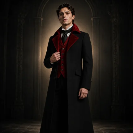 Mens Gothic Vampire Coat, Black Victorian Frock Tailcoat, Halloween Wedding Formal Suit