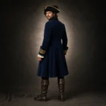 Men's Navy Pirate Captain Coat, Wool Historical Costume Jacket, Gold Button Renaissance Outfit
