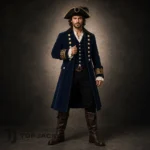 Navy Blue Pirate Coat Men, Captain Costume Jacket, Wool Ringmaster Coat, Renaissance Fair Outfit