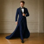 Navy Blue Tailcoat Tuxedo for Men, Groom Wedding Suit, Custom Formal Prom Outfit