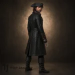 Black Leather Pirate Coat Men, Captain Hook Costume Jacket, Buccaneer Renaissance Fair Outfit