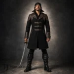 Black Pirate Captain Costume Men, Gothic Buccaneer Coat, Steampunk Pirate Jacket, Halloween Outfit