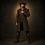 Brown Leather Pirate Coat Men, Long Back Vent Captain Jacket, Medieval Renaissance Costume