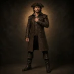 Brown Leather Pirate Coat Men, Long Back Vent Captain Jacket, Medieval Renaissance Costume