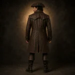 Brown Pirate Coat Men, Leather Captain Jacket, Medieval Buccaneer Costume, Halloween Cosplay Outfit