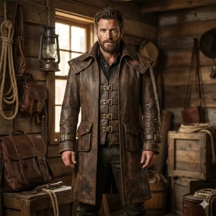 Distressed Leather Pirate Coat